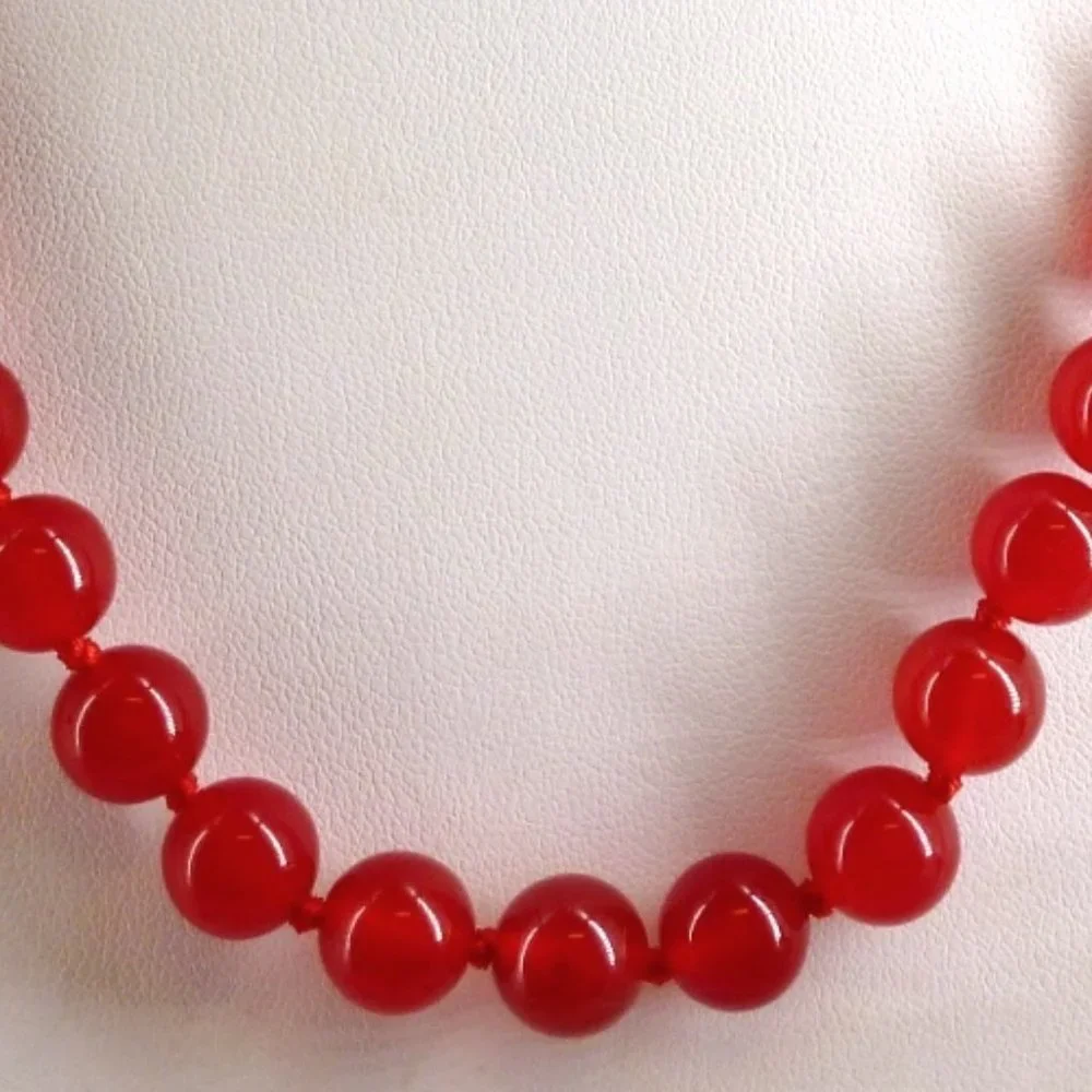 Red Necklace, Bracelet, Earring Set Glass Beads Fancy Clasp 18